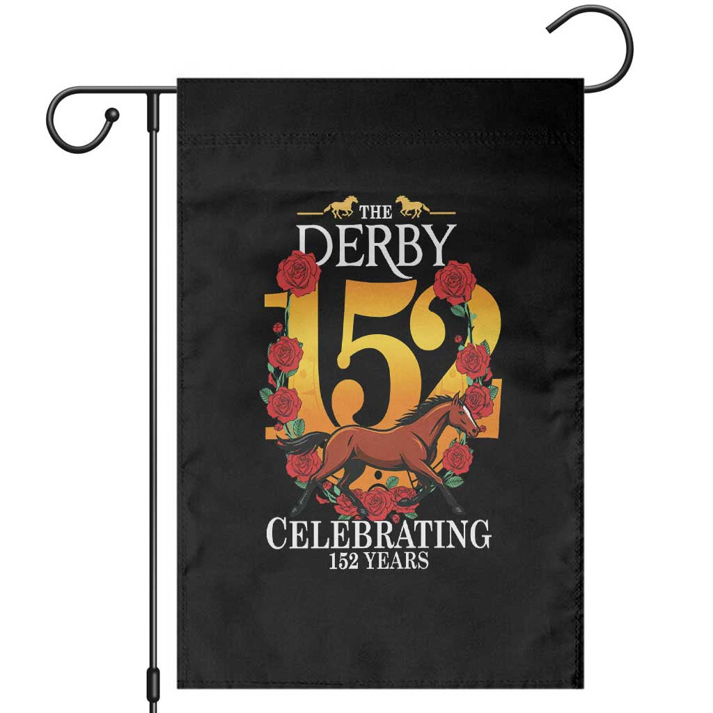 Celebrating 152 Years Horse Racing Anniversary Horseshoe Graphic Garden Flag Elegant Run Lucky Charm Floral 152nd Anniversary TS02 Black Print Your Wear
