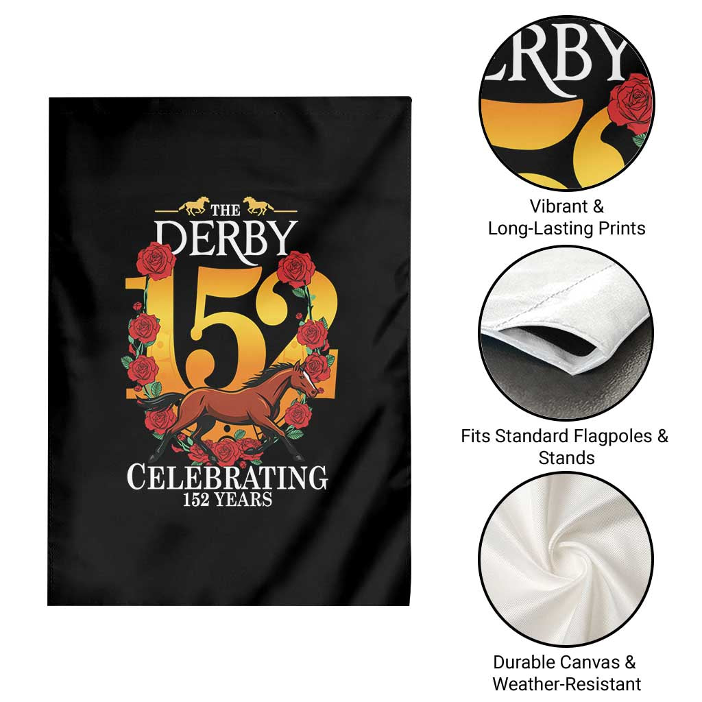 Celebrating 152 Years Horse Racing Anniversary Horseshoe Graphic Garden Flag Elegant Run Lucky Charm Floral 152nd Anniversary TS02 Print Your Wear