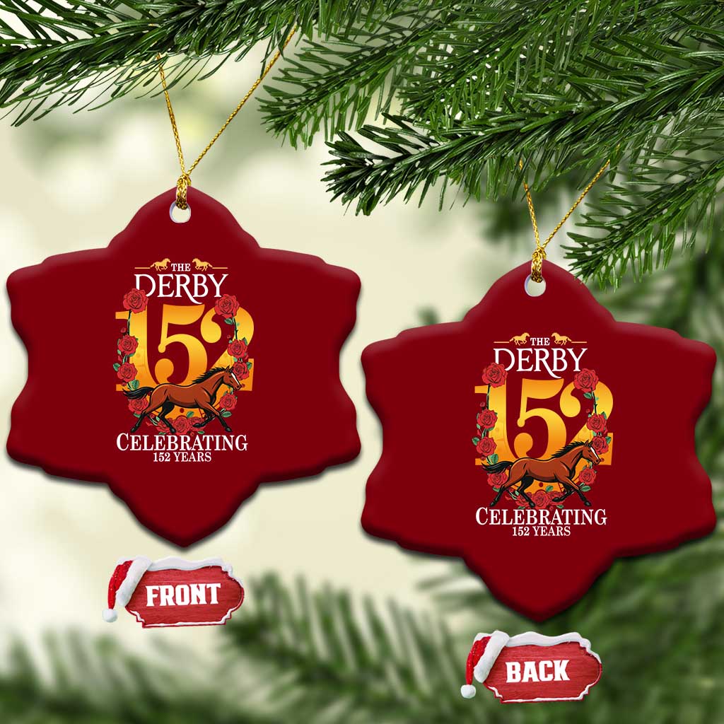Celebrating 152 Years Horse Racing Anniversary Horseshoe Graphic Ceramic Ornament Elegant Run Lucky Charm Floral 152nd Anniversary TS02 Print Your Wear