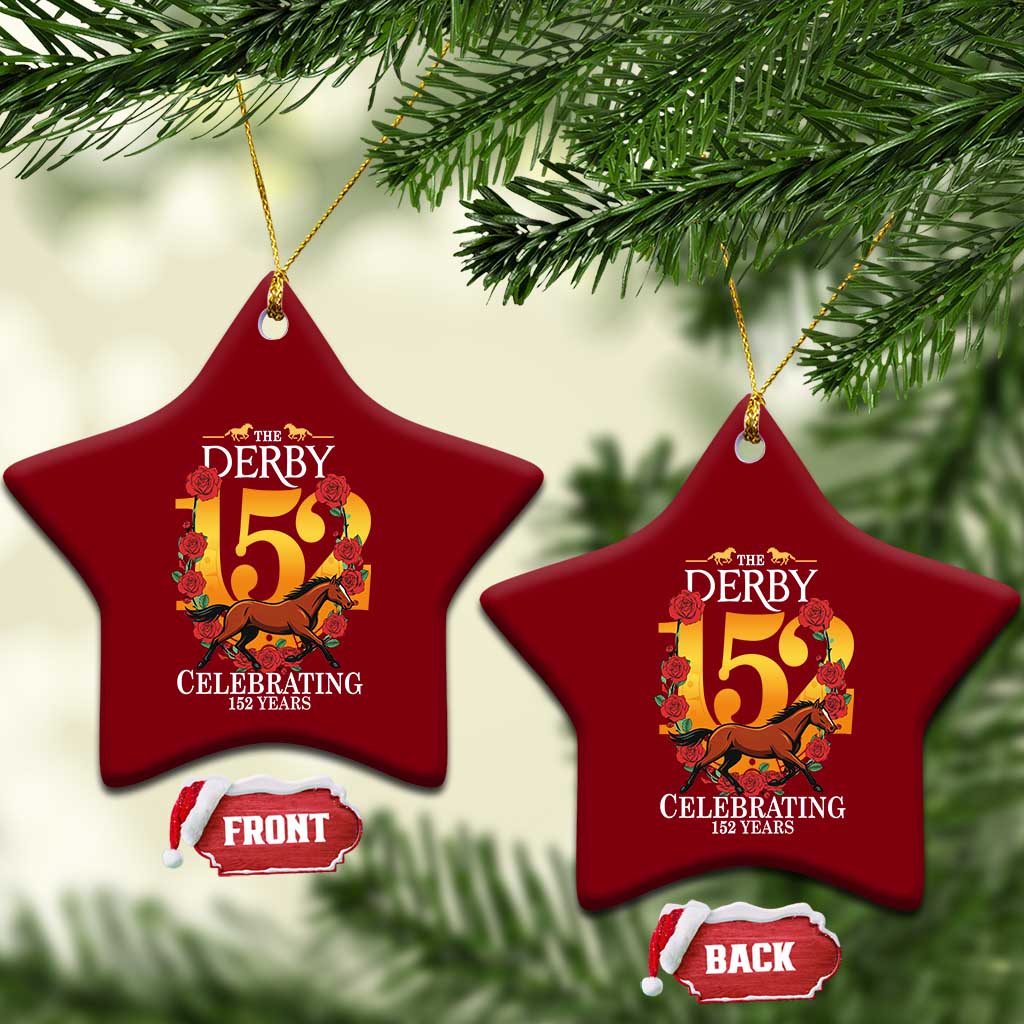 Celebrating 152 Years Horse Racing Anniversary Horseshoe Graphic Ceramic Ornament Elegant Run Lucky Charm Floral 152nd Anniversary TS02 Print Your Wear