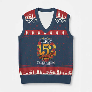 Celebrating 152 Years Horse Racing Anniversary Horseshoe Graphic V-Neck Knit Sweater Vest Elegant Run Lucky Charm Floral 152nd Anniversary TS02 Navy Red Print Your Wear
