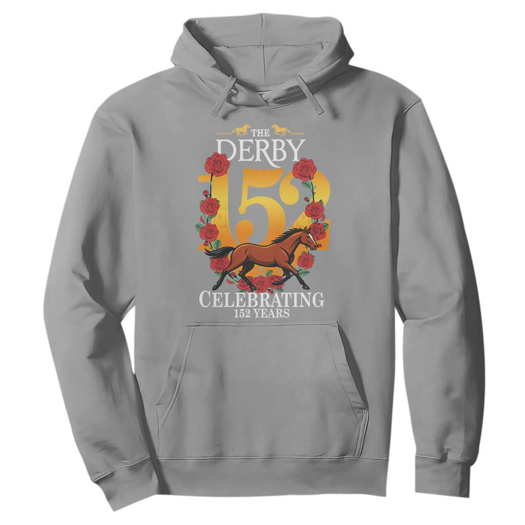 Celebrating 152 Years Horse Racing Anniversary Horseshoe Graphic Hoodie Elegant Run Lucky Charm Floral 152nd Anniversary TS02 Sport Gray Print Your Wear