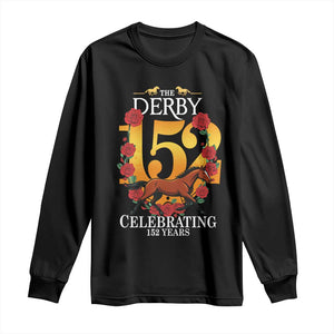 Celebrating 152 Years Horse Racing Anniversary Horseshoe Graphic Long Sleeve Shirt Elegant Run Lucky Charm Floral 152nd Anniversary TS02 Black Print Your Wear