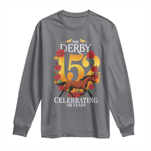 Celebrating 152 Years Horse Racing Anniversary Horseshoe Graphic Long Sleeve Shirt Elegant Run Lucky Charm Floral 152nd Anniversary TS02 Charcoal Print Your Wear