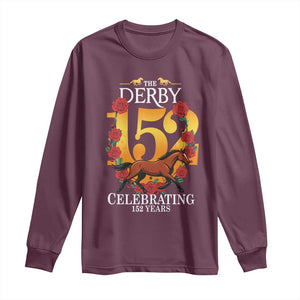 Celebrating 152 Years Horse Racing Anniversary Horseshoe Graphic Long Sleeve Shirt Elegant Run Lucky Charm Floral 152nd Anniversary TS02 Maroon Print Your Wear