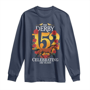 Celebrating 152 Years Horse Racing Anniversary Horseshoe Graphic Long Sleeve Shirt Elegant Run Lucky Charm Floral 152nd Anniversary TS02 Navy Print Your Wear