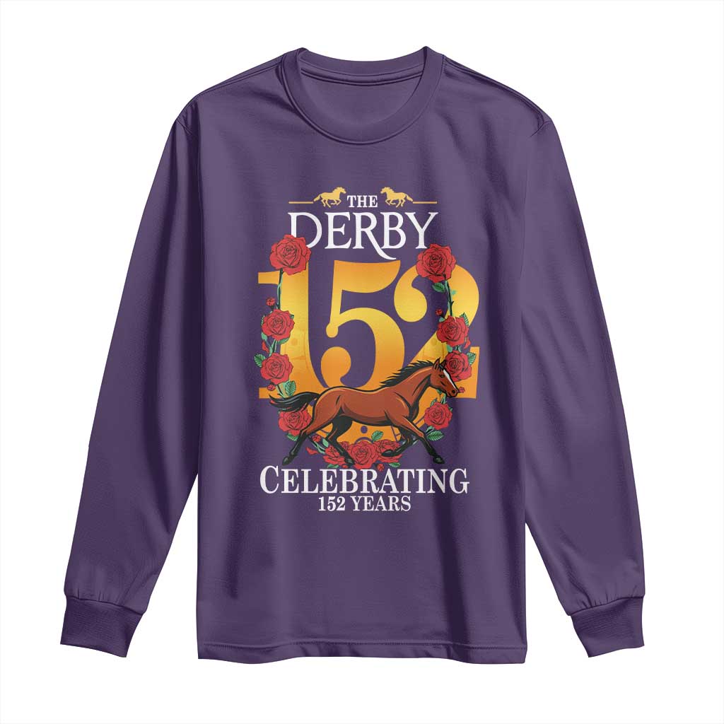 Celebrating 152 Years Horse Racing Anniversary Horseshoe Graphic Long Sleeve Shirt Elegant Run Lucky Charm Floral 152nd Anniversary TS02 Purple Print Your Wear