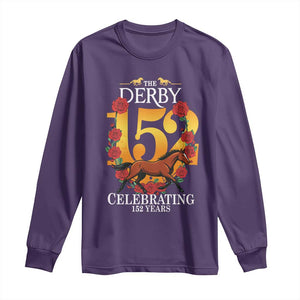 Celebrating 152 Years Horse Racing Anniversary Horseshoe Graphic Long Sleeve Shirt Elegant Run Lucky Charm Floral 152nd Anniversary TS02 Purple Print Your Wear