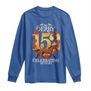 Celebrating 152 Years Horse Racing Anniversary Horseshoe Graphic Long Sleeve Shirt Elegant Run Lucky Charm Floral 152nd Anniversary TS02 Royal Blue Print Your Wear