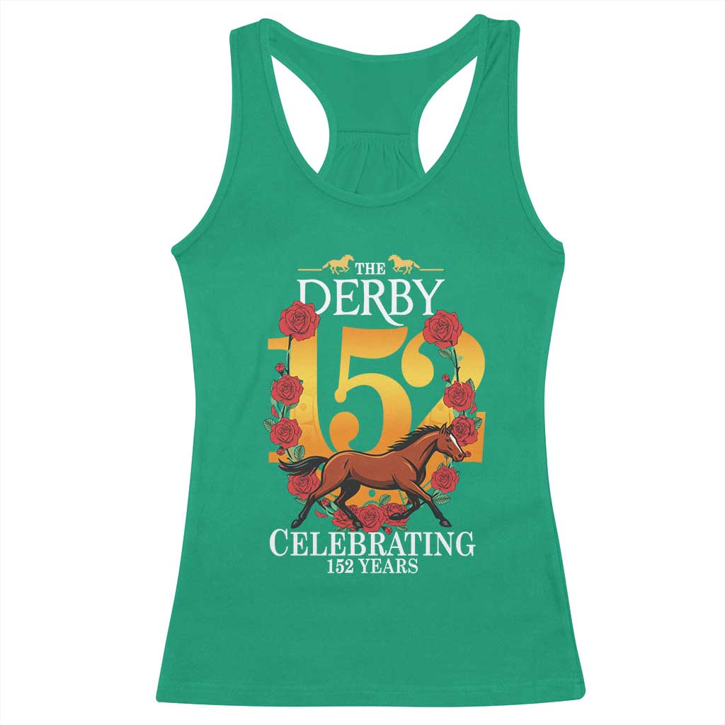 Celebrating 152 Years Horse Racing Anniversary Horseshoe Graphic Racerback Tank Top Elegant Run Lucky Charm Floral 152nd Anniversary TS02 Irish Green Print Your Wear