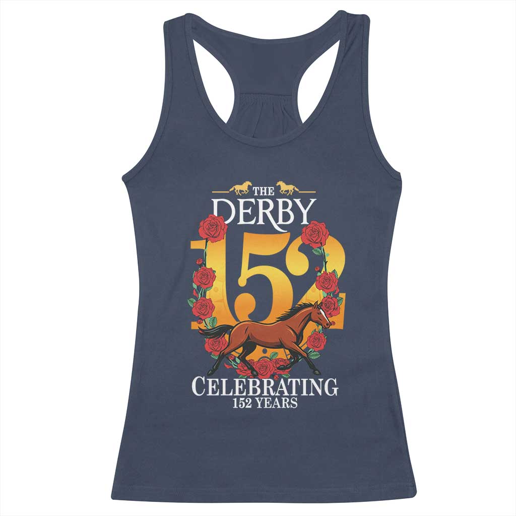 Celebrating 152 Years Horse Racing Anniversary Horseshoe Graphic Racerback Tank Top Elegant Run Lucky Charm Floral 152nd Anniversary TS02 Navy Print Your Wear