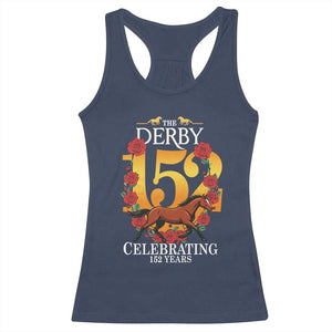 Celebrating 152 Years Horse Racing Anniversary Horseshoe Graphic Racerback Tank Top Elegant Run Lucky Charm Floral 152nd Anniversary TS02 Navy Print Your Wear