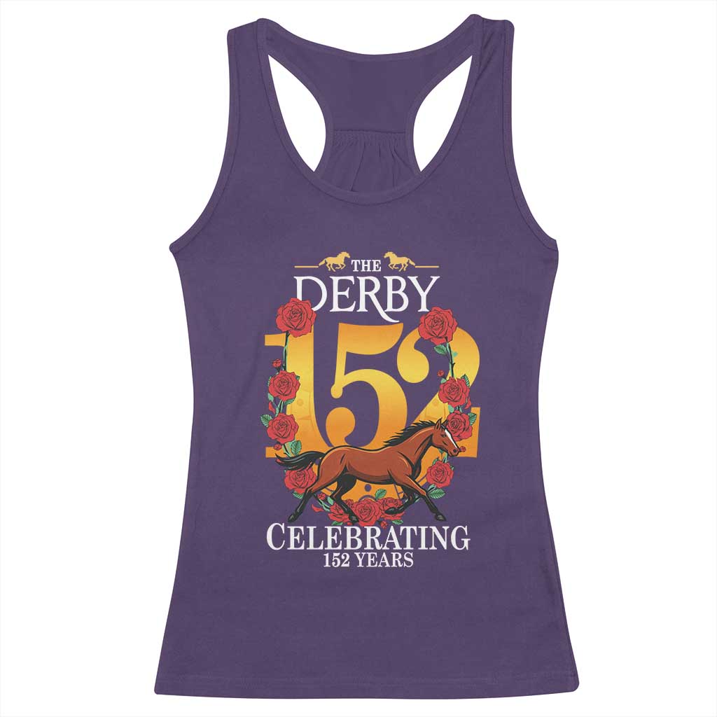 Celebrating 152 Years Horse Racing Anniversary Horseshoe Graphic Racerback Tank Top Elegant Run Lucky Charm Floral 152nd Anniversary TS02 Purple Print Your Wear