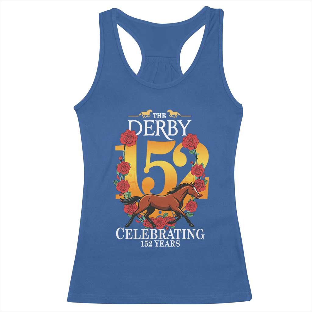 Celebrating 152 Years Horse Racing Anniversary Horseshoe Graphic Racerback Tank Top Elegant Run Lucky Charm Floral 152nd Anniversary TS02 Royal Blue Print Your Wear