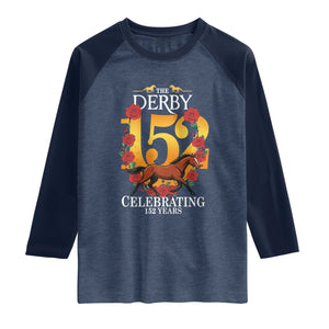 Celebrating 152 Years Horse Racing Anniversary Horseshoe Graphic Raglan Shirt Elegant Run Lucky Charm Floral 152nd Anniversary TS02 Heather Denim Navy Print Your Wear