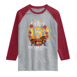 Celebrating 152 Years Horse Racing Anniversary Horseshoe Graphic Raglan Shirt Elegant Run Lucky Charm Floral 152nd Anniversary TS02 Heather Gray Heather Red Print Your Wear