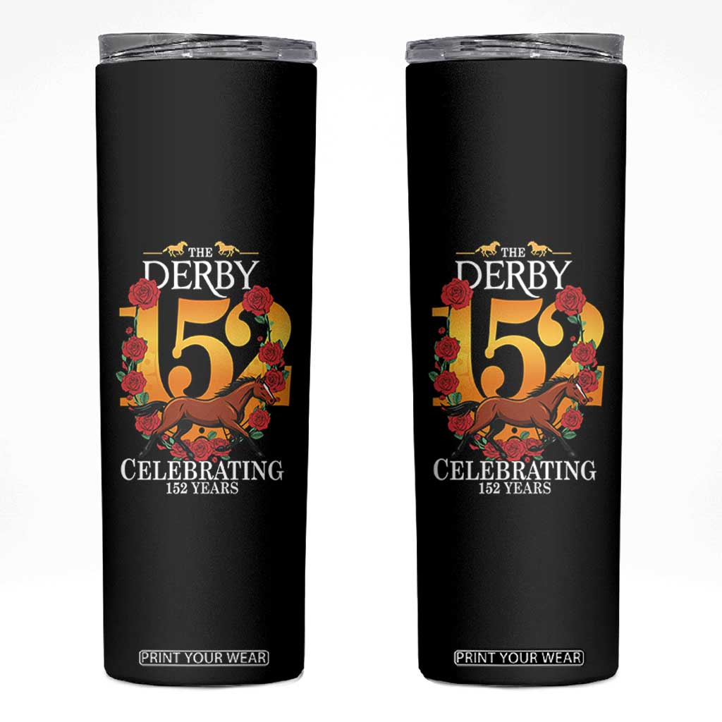 Celebrating 152 Years Horse Racing Anniversary Horseshoe Graphic Skinny Tumbler Elegant Run Lucky Charm Floral 152nd Anniversary TS02 Black Print Your Wear
