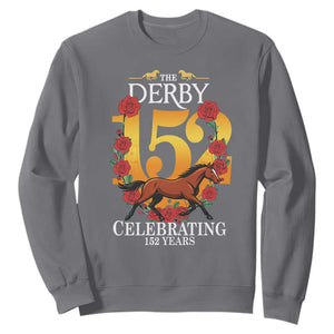 Celebrating 152 Years Horse Racing Anniversary Horseshoe Graphic Sweatshirt Elegant Run Lucky Charm Floral 152nd Anniversary TS02 Charcoal Print Your Wear