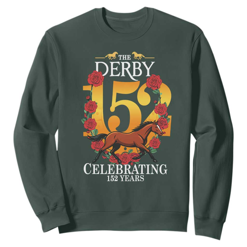 Celebrating 152 Years Horse Racing Anniversary Horseshoe Graphic Sweatshirt Elegant Run Lucky Charm Floral 152nd Anniversary TS02 Dark Forest Green Print Your Wear