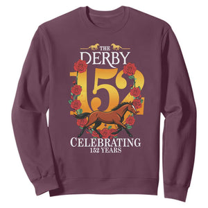 Celebrating 152 Years Horse Racing Anniversary Horseshoe Graphic Sweatshirt Elegant Run Lucky Charm Floral 152nd Anniversary TS02 Maroon Print Your Wear