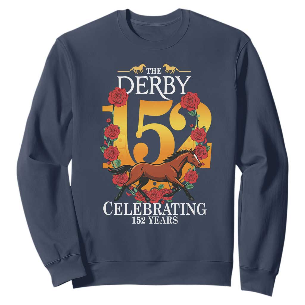 Celebrating 152 Years Horse Racing Anniversary Horseshoe Graphic Sweatshirt Elegant Run Lucky Charm Floral 152nd Anniversary TS02 Navy Print Your Wear