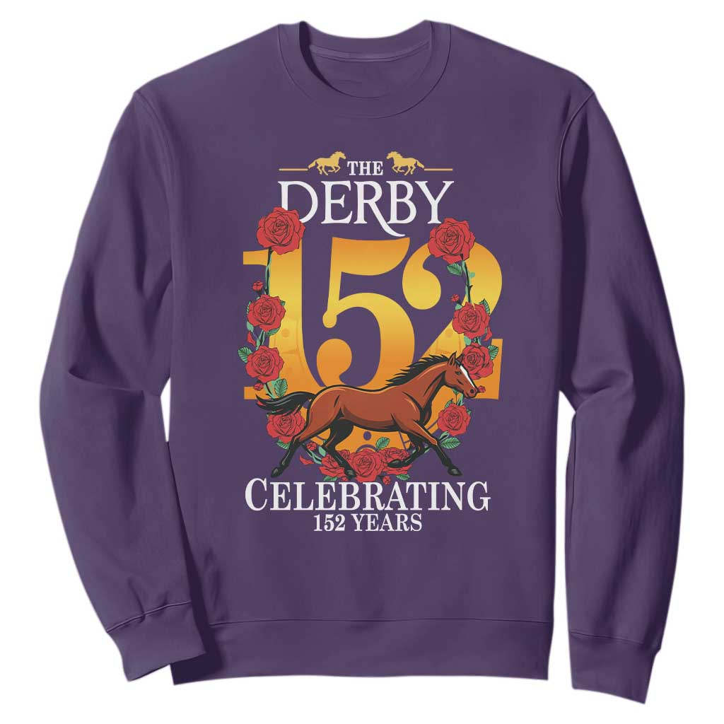 Celebrating 152 Years Horse Racing Anniversary Horseshoe Graphic Sweatshirt Elegant Run Lucky Charm Floral 152nd Anniversary TS02 Purple Print Your Wear