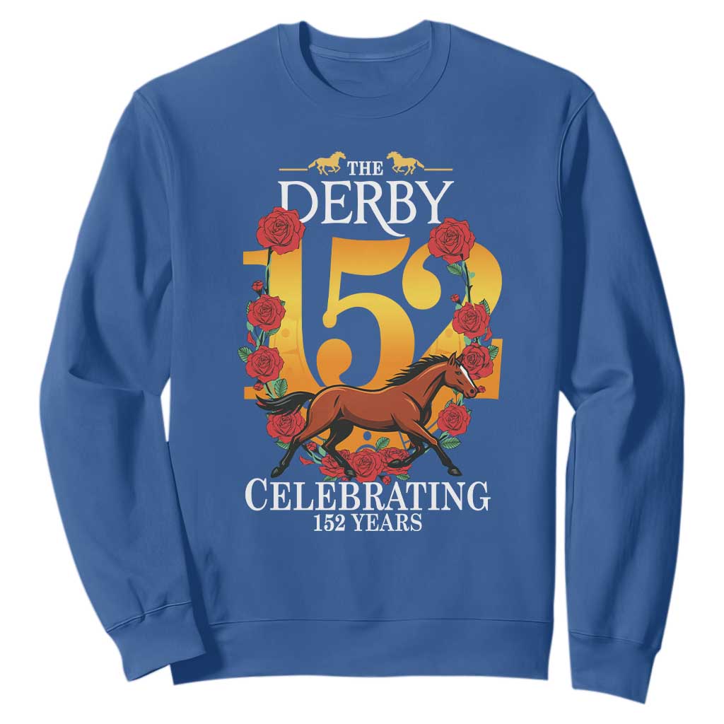 Celebrating 152 Years Horse Racing Anniversary Horseshoe Graphic Sweatshirt Elegant Run Lucky Charm Floral 152nd Anniversary TS02 Royal Blue Print Your Wear