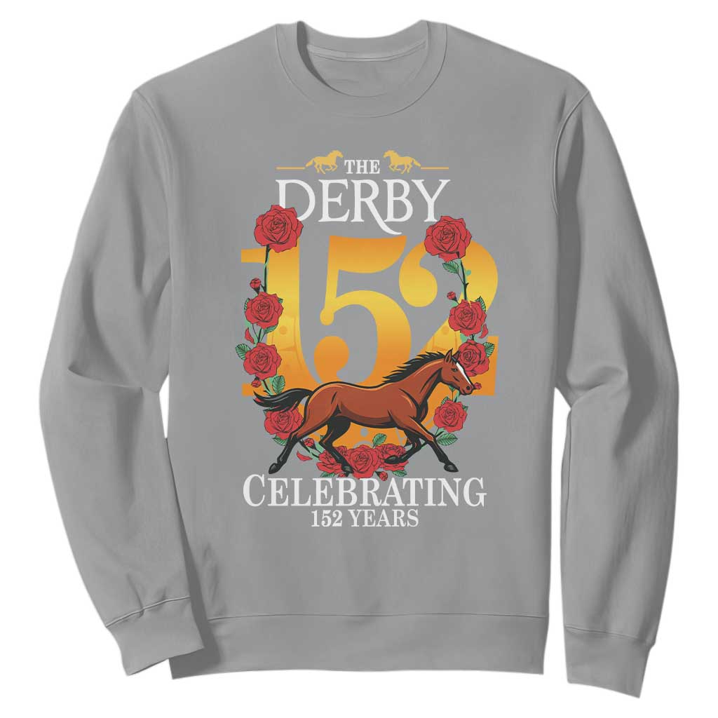 Celebrating 152 Years Horse Racing Anniversary Horseshoe Graphic Sweatshirt Elegant Run Lucky Charm Floral 152nd Anniversary TS02 Sport Gray Print Your Wear