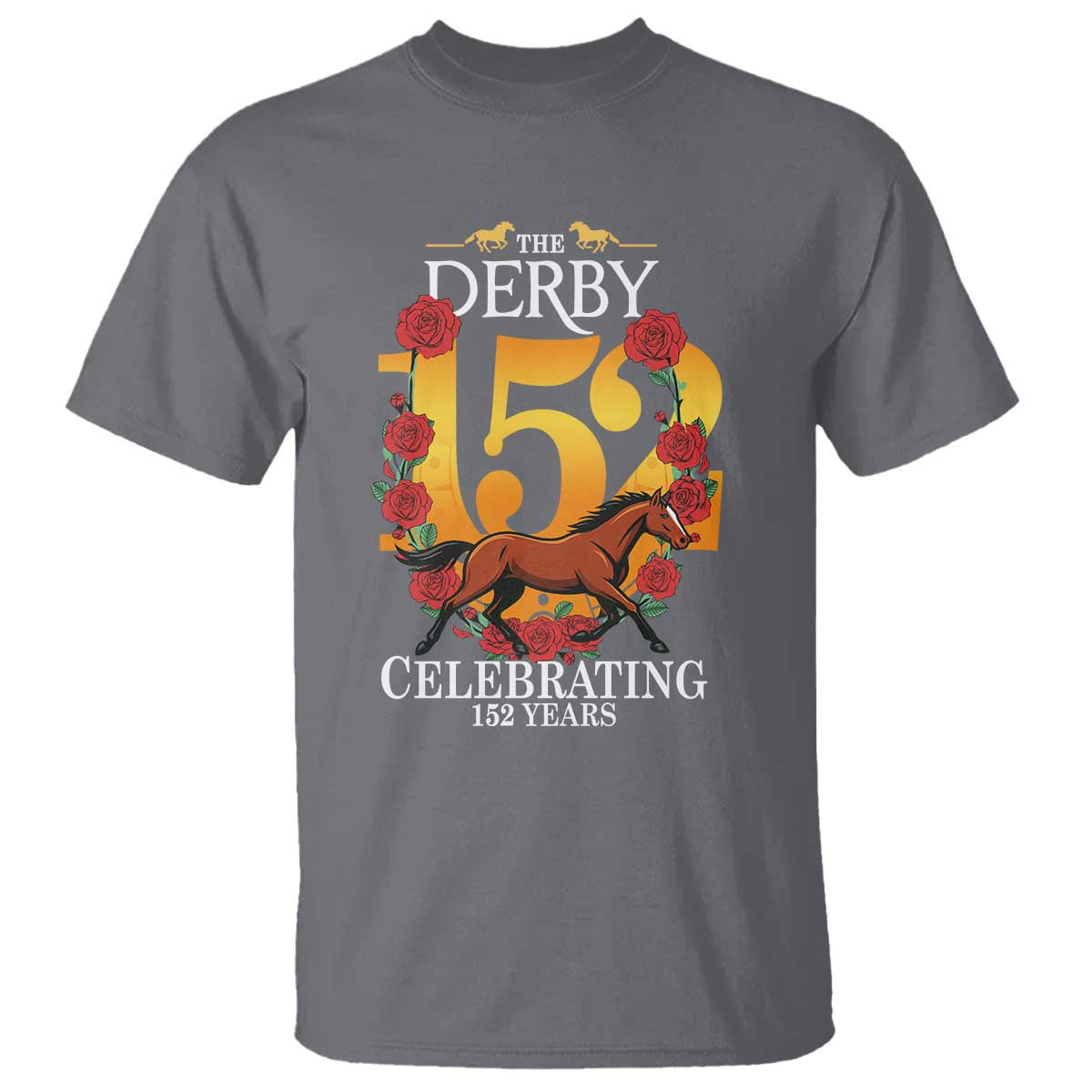 Celebrating 152 Years Horse Racing Anniversary Horseshoe Graphic T Shirt Elegant Run Lucky Charm Floral 152nd Anniversary TS02 Charcoal Print Your Wear