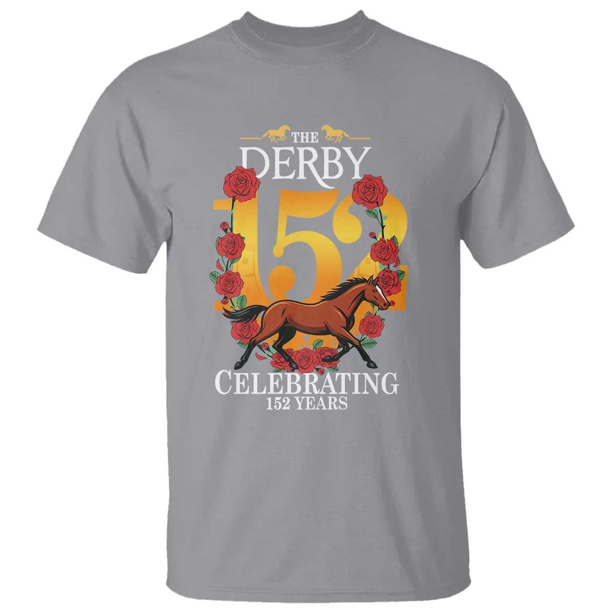 Celebrating 152 Years Horse Racing Anniversary Horseshoe Graphic T Shirt Elegant Run Lucky Charm Floral 152nd Anniversary TS02 Sport Gray Print Your Wear