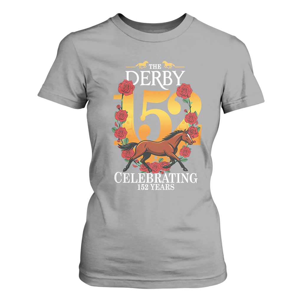 Celebrating 152 Years Horse Racing Anniversary Horseshoe Graphic T Shirt For Women Elegant Run Lucky Charm Floral 152nd Anniversary TS02 Sport Gray Print Your Wear