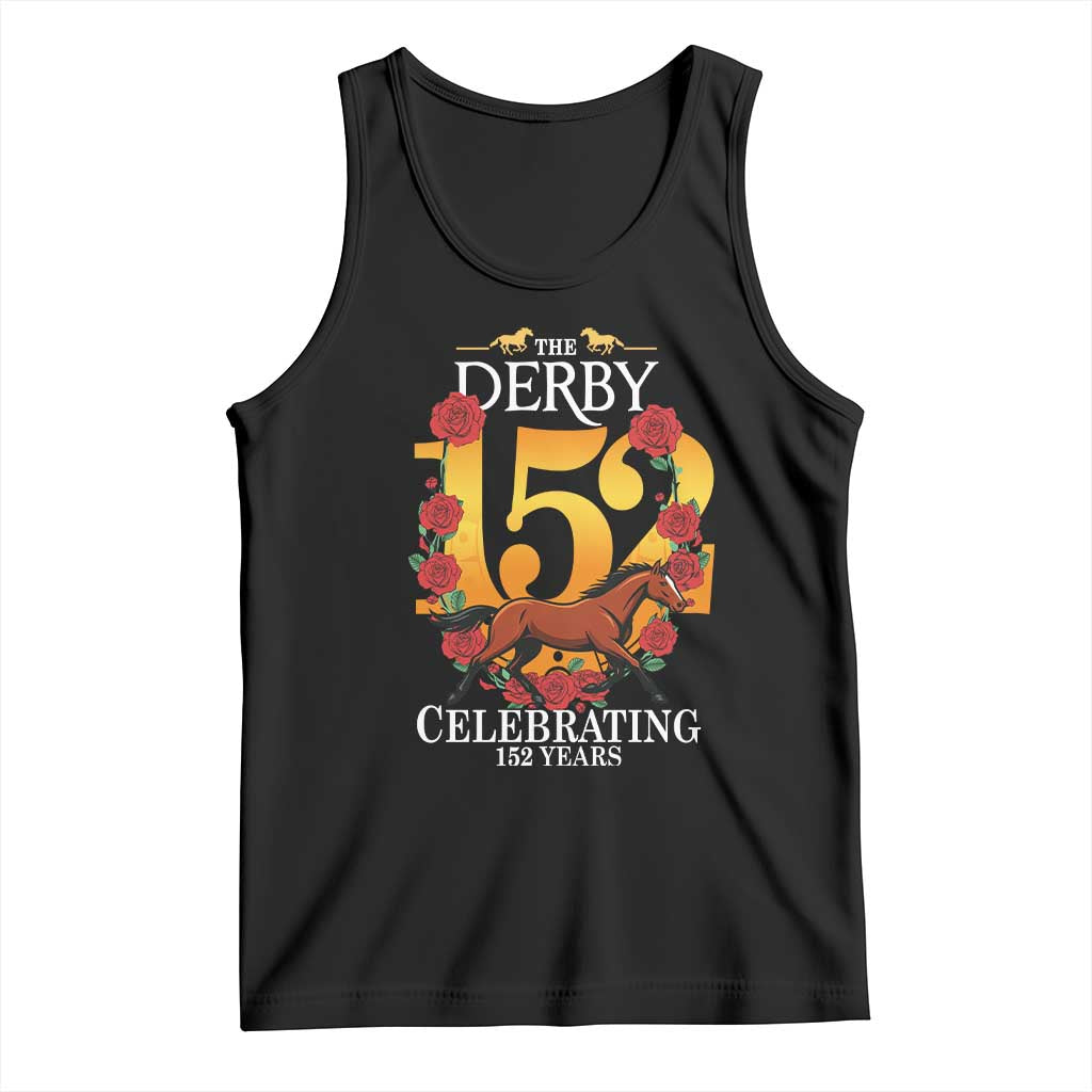 Celebrating 152 Years Horse Racing Anniversary Horseshoe Graphic Tank Top Elegant Run Lucky Charm Floral 152nd Anniversary TS02 Black Print Your Wear