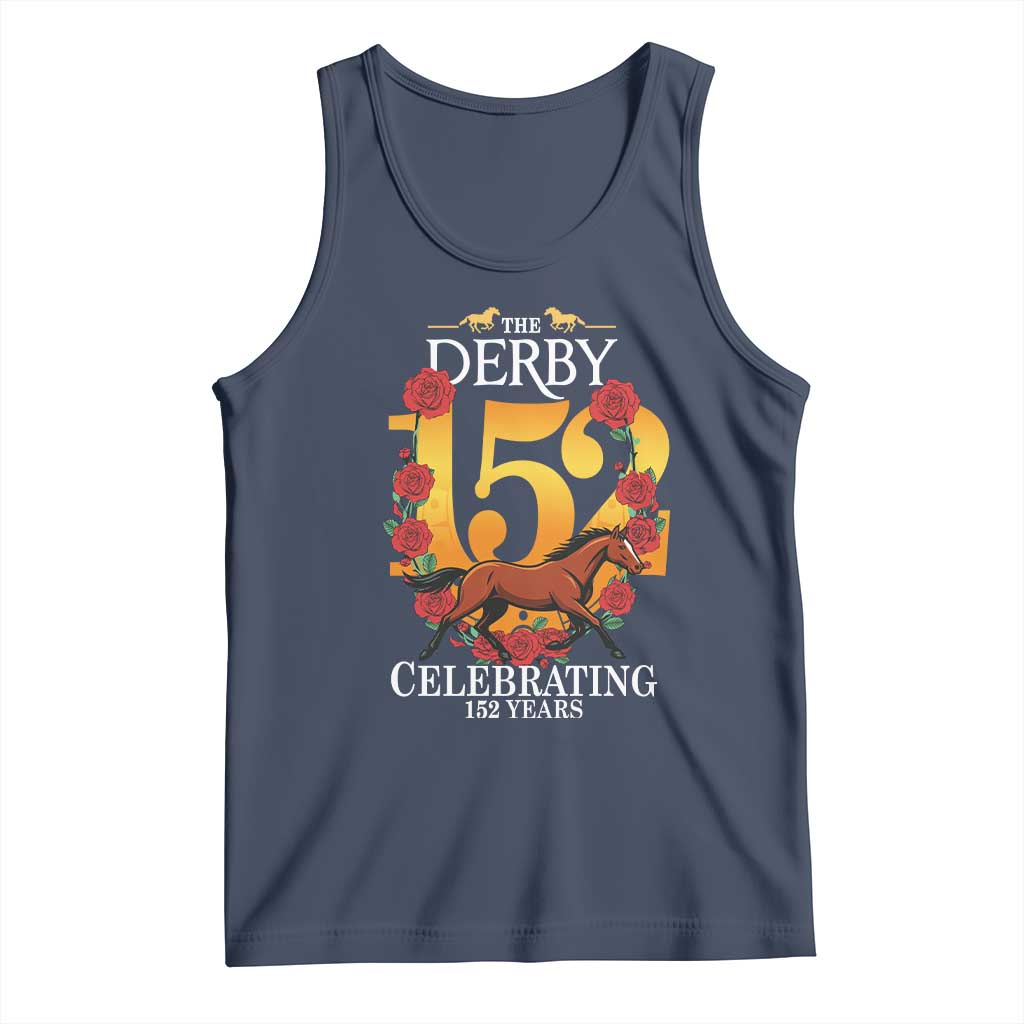 Celebrating 152 Years Horse Racing Anniversary Horseshoe Graphic Tank Top Elegant Run Lucky Charm Floral 152nd Anniversary TS02 Navy Print Your Wear