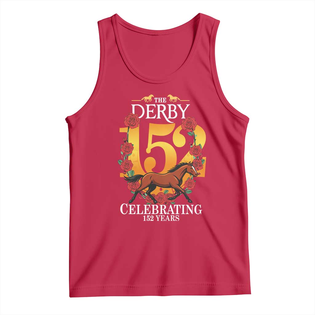 Celebrating 152 Years Horse Racing Anniversary Horseshoe Graphic Tank Top Elegant Run Lucky Charm Floral 152nd Anniversary TS02 Red Print Your Wear