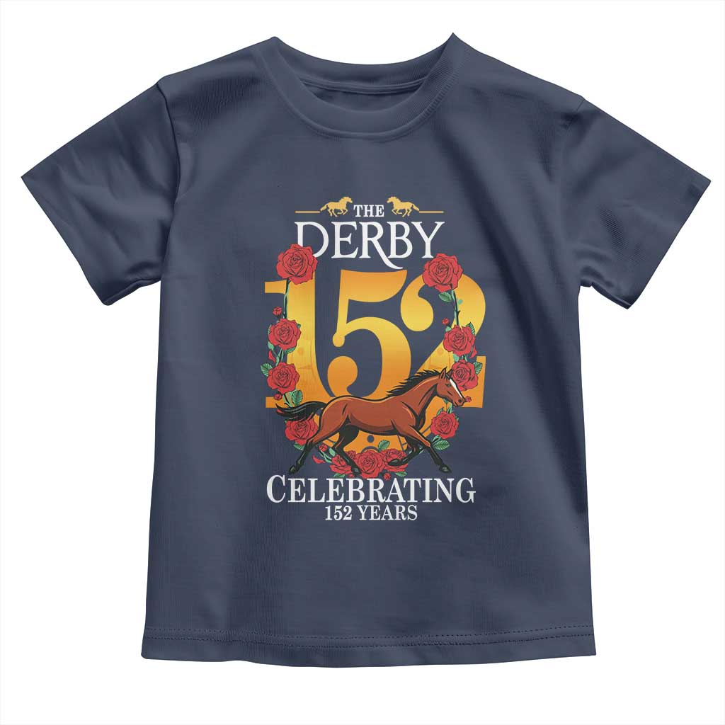 Celebrating 152 Years Horse Racing Anniversary Horseshoe Graphic Toddler T Shirt Elegant Run Lucky Charm Floral 152nd Anniversary TS02 Navy Print Your Wear