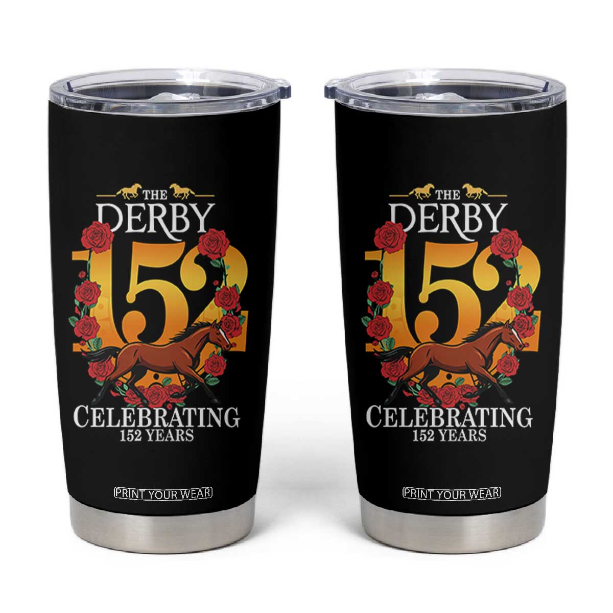 Celebrating 152 Years Horse Racing Anniversary Horseshoe Graphic Tumbler Cup Elegant Run Lucky Charm Floral 152nd Anniversary TS02 Black Print Your Wear