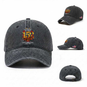 Celebrating 152 Years Horse Racing Anniversary Horseshoe Graphic Washed Cotton Baseball Cap Elegant Run Lucky Charm Floral 152nd Anniversary TS02 Washed Cap Universal Fit Dark Gray Print Your Wear
