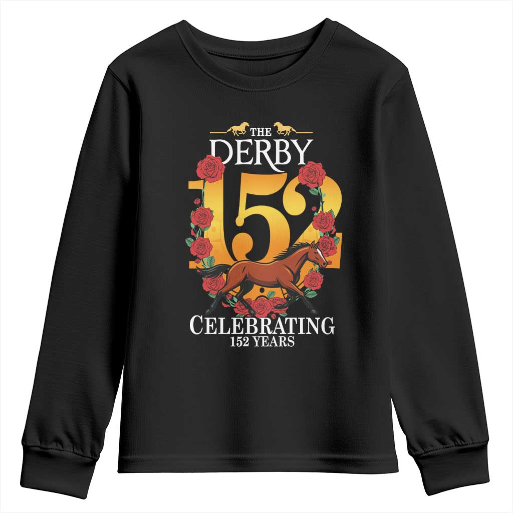 Celebrating 152 Years Horse Racing Anniversary Horseshoe Graphic Youth Sweatshirt Elegant Run Lucky Charm Floral 152nd Anniversary TS02 Black Print Your Wear