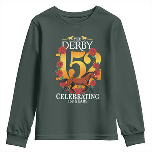 Celebrating 152 Years Horse Racing Anniversary Horseshoe Graphic Youth Sweatshirt Elegant Run Lucky Charm Floral 152nd Anniversary TS02 Dark Forest Green Print Your Wear