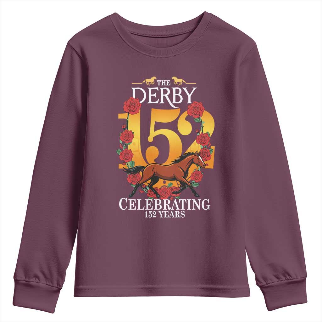 Celebrating 152 Years Horse Racing Anniversary Horseshoe Graphic Youth Sweatshirt Elegant Run Lucky Charm Floral 152nd Anniversary TS02 Maroon Print Your Wear