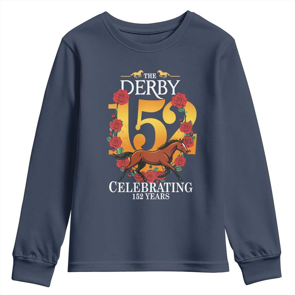 Celebrating 152 Years Horse Racing Anniversary Horseshoe Graphic Youth Sweatshirt Elegant Run Lucky Charm Floral 152nd Anniversary TS02 Navy Print Your Wear