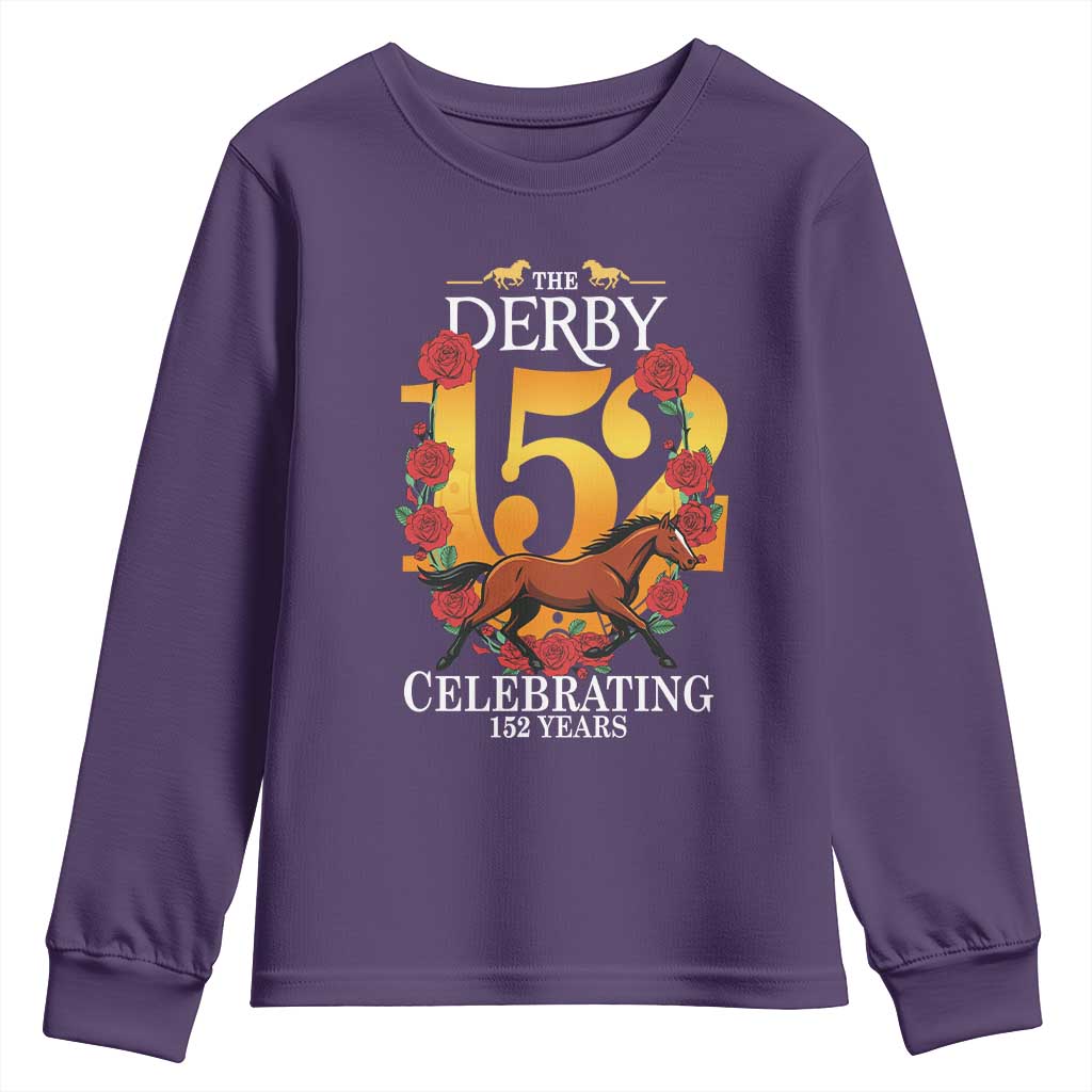 Celebrating 152 Years Horse Racing Anniversary Horseshoe Graphic Youth Sweatshirt Elegant Run Lucky Charm Floral 152nd Anniversary TS02 Purple Print Your Wear