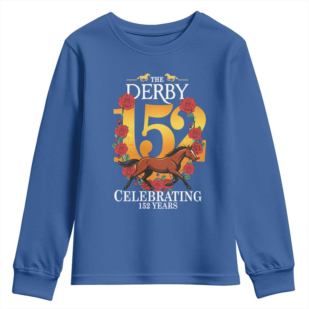 Celebrating 152 Years Horse Racing Anniversary Horseshoe Graphic Youth Sweatshirt Elegant Run Lucky Charm Floral 152nd Anniversary TS02 Royal Blue Print Your Wear
