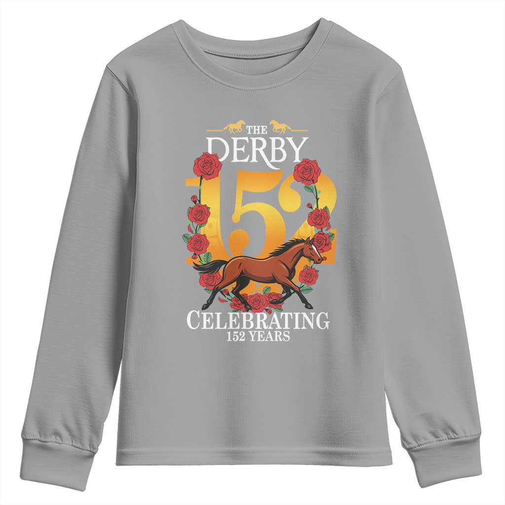 Celebrating 152 Years Horse Racing Anniversary Horseshoe Graphic Youth Sweatshirt Elegant Run Lucky Charm Floral 152nd Anniversary TS02 Sport Gray Print Your Wear