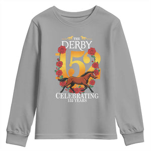Celebrating 152 Years Horse Racing Anniversary Horseshoe Graphic Youth Sweatshirt Elegant Run Lucky Charm Floral 152nd Anniversary TS02 Sport Gray Print Your Wear