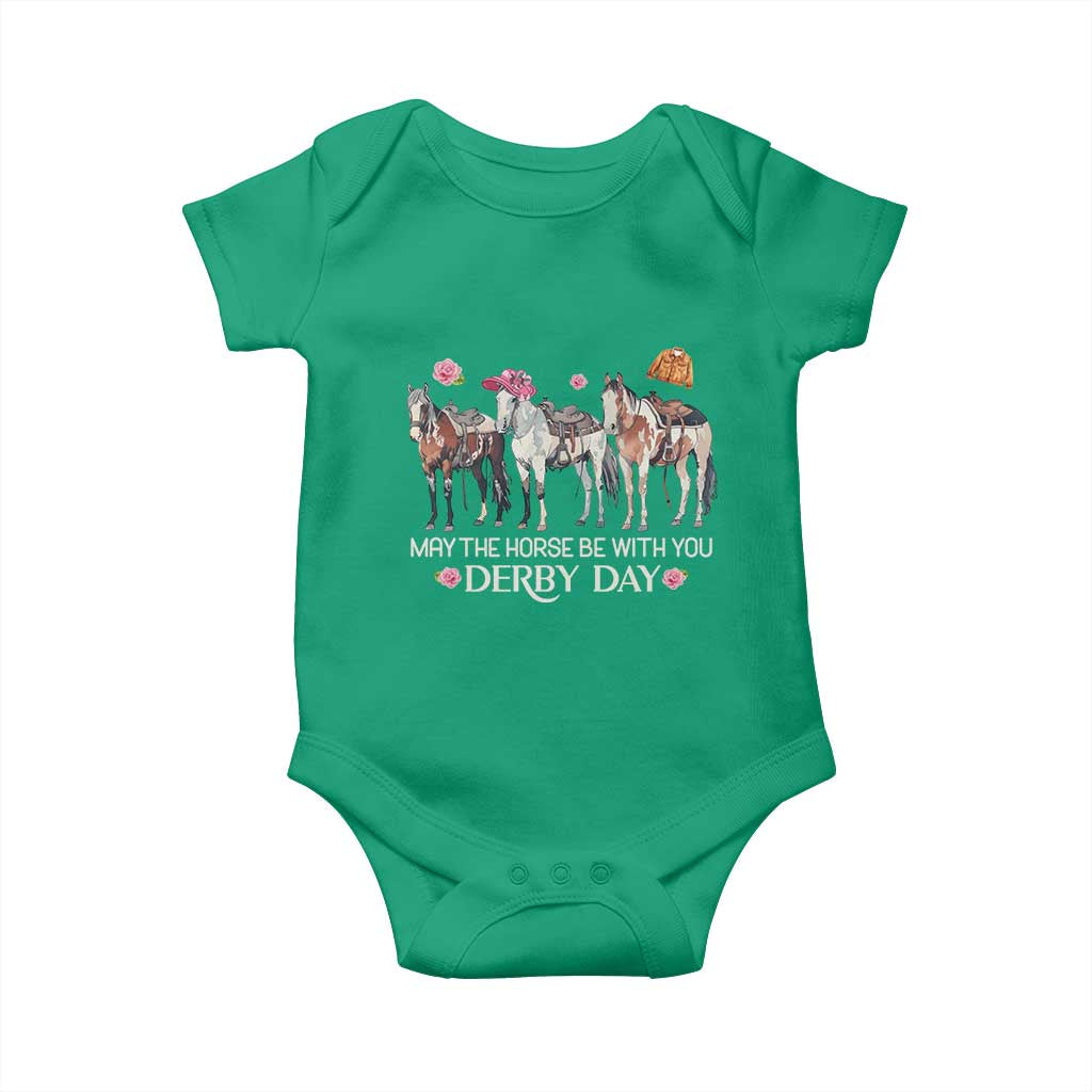 May The Horse Be With You Derby Day 2026 Baby Onesie Funny Horse Racing Triple Horse Equestrian Graphic TS02 Irish Green Print Your Wear