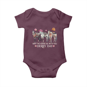 May The Horse Be With You Derby Day 2026 Baby Onesie Funny Horse Racing Triple Horse Equestrian Graphic TS02 Maroon Print Your Wear