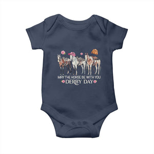 May The Horse Be With You Derby Day 2026 Baby Onesie Funny Horse Racing Triple Horse Equestrian Graphic TS02 Navy Print Your Wear