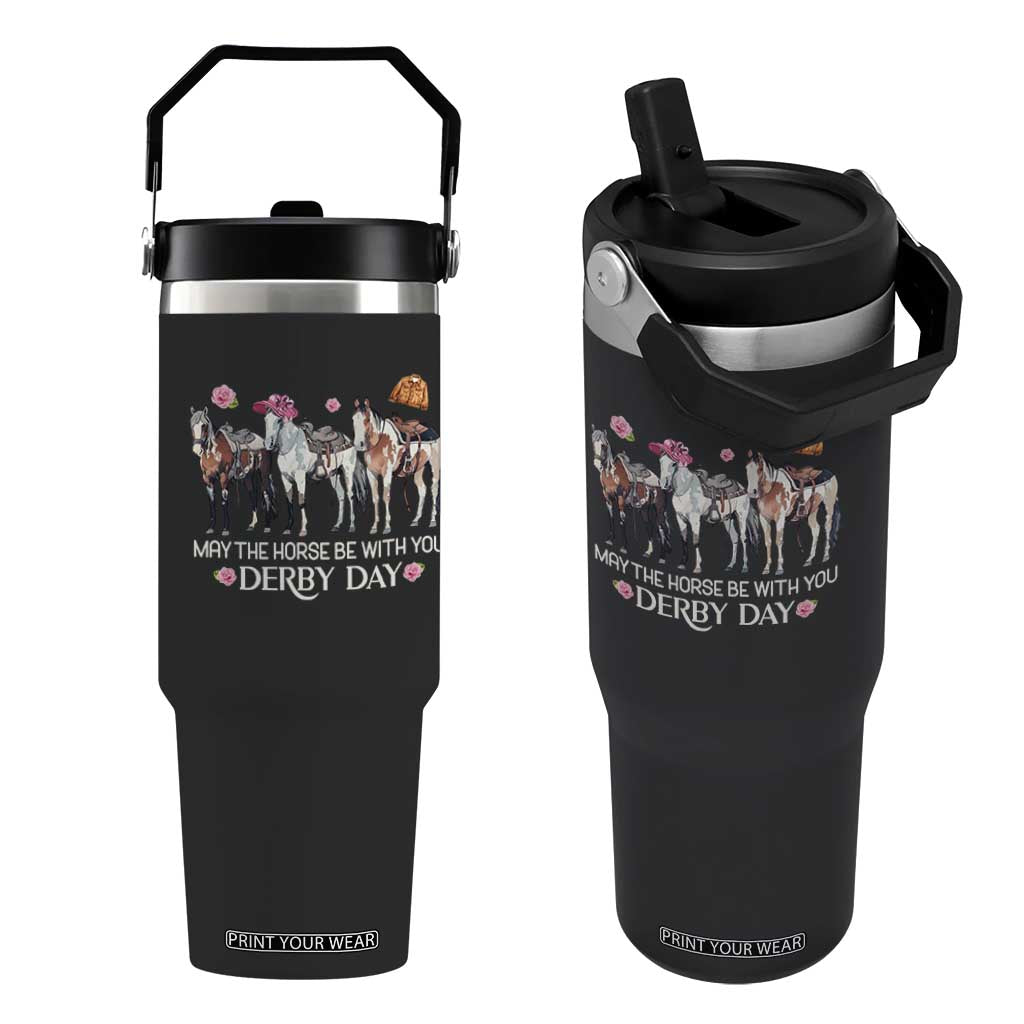 May The Horse Be With You Derby Day 2026 Flip Straw Tumbler Funny Horse Racing Triple Horse Equestrian Graphic TS02 One Size: 30 oz Black Print Your Wear