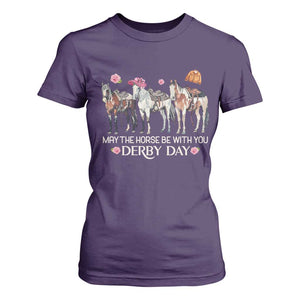 May The Horse Be With You Derby Day T Shirt For Women Funny Horse Racing Triple Horse Equestrian Graphic TS02 Purple Print Your Wear